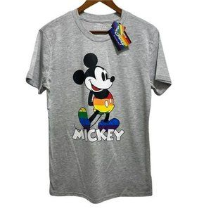 NWT Disney Mickey Mouse Rainbow Men’s S Grey Gray T-Shirt Short Sleeve Tee Shirt